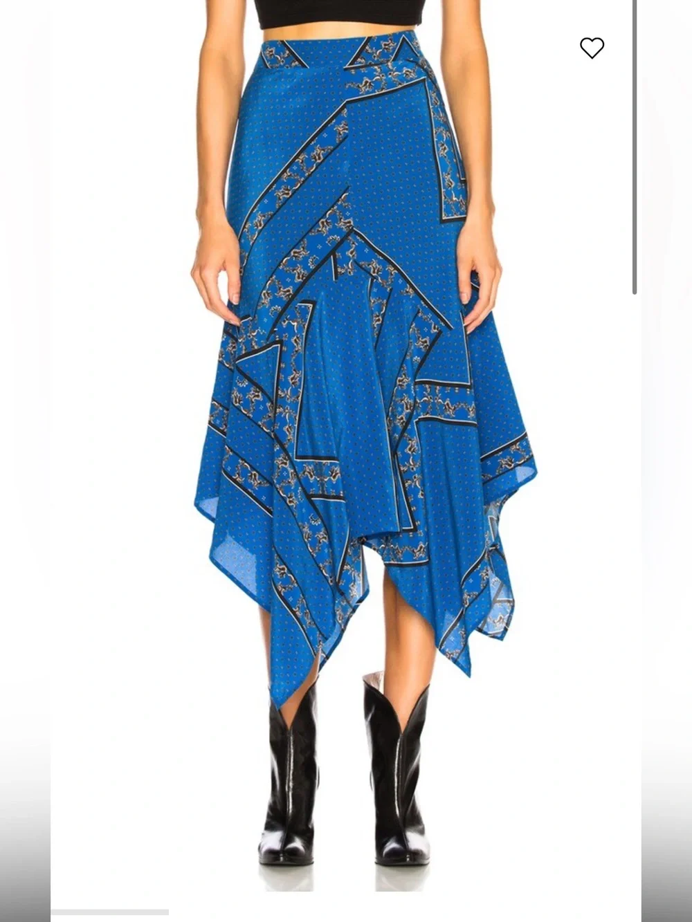 GANNI Sandwashed Silk Electric Blue Asymmetrical  Hem Skirt size XL